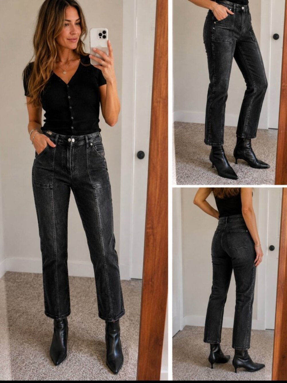 MICHAEL KORS Selma Cropped Flare High-Rise Slim Cropped Leg Washed Black Sz8 NEW